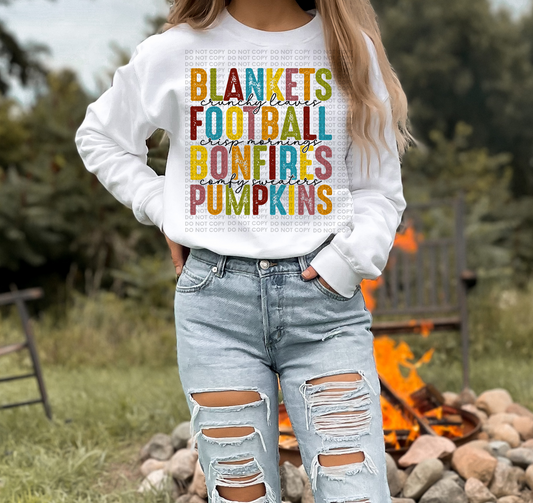 Blankets football bonfires pumpkins