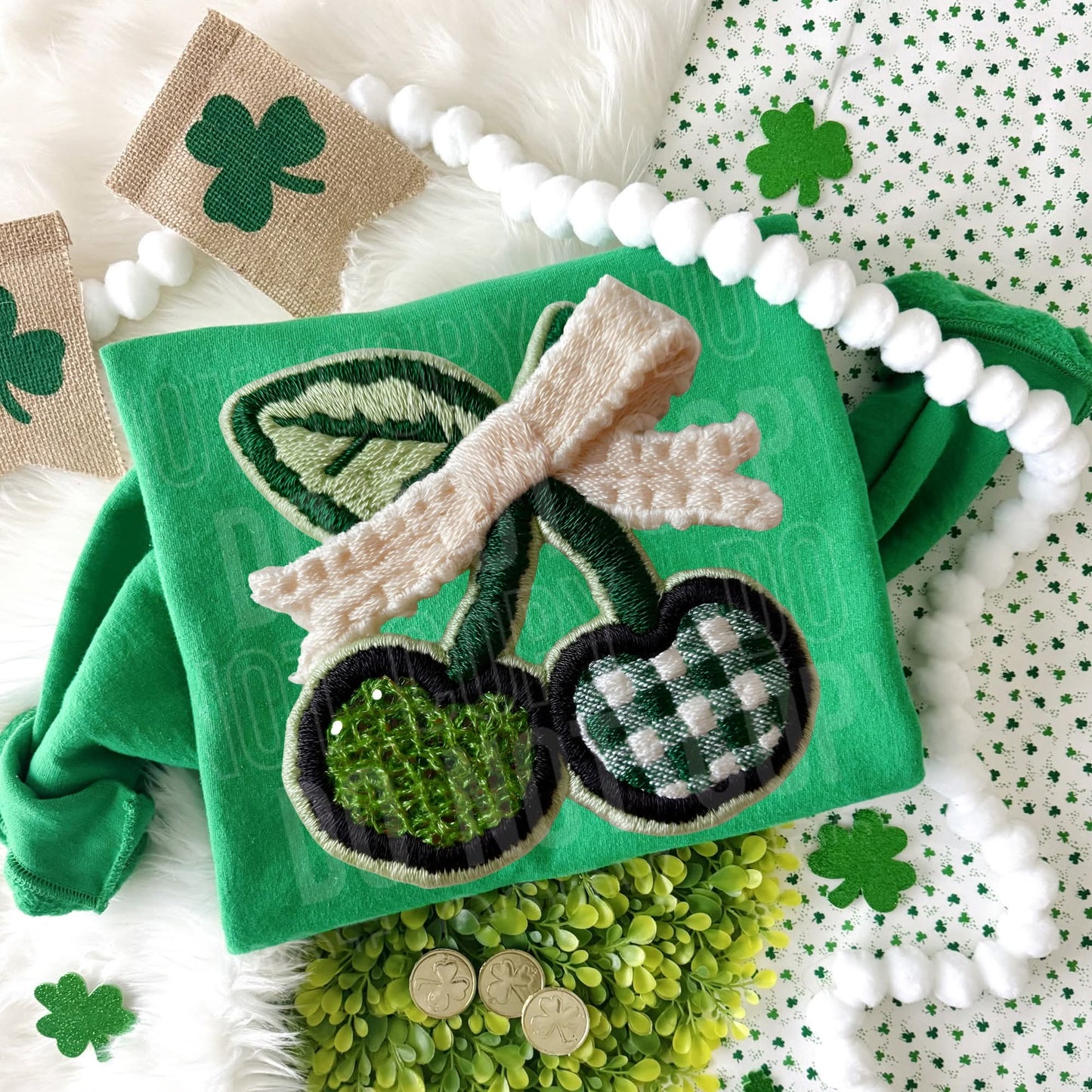 Faux yarn St. Patrick's day cherries