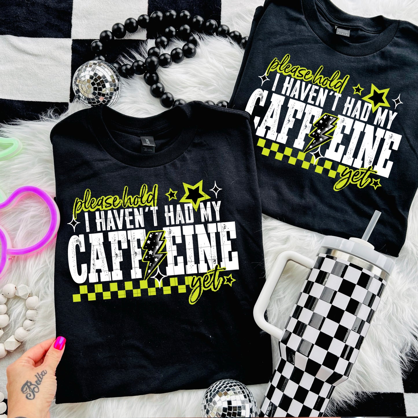 Please hold I haven't had my caffeine yet