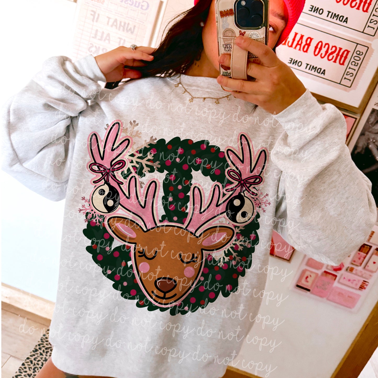 Peace sign wreath girl reindeer