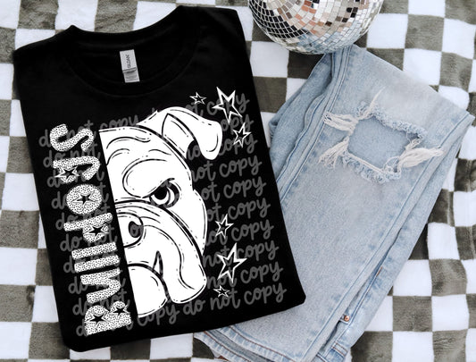 Bulldogs black and white polka dot mascot