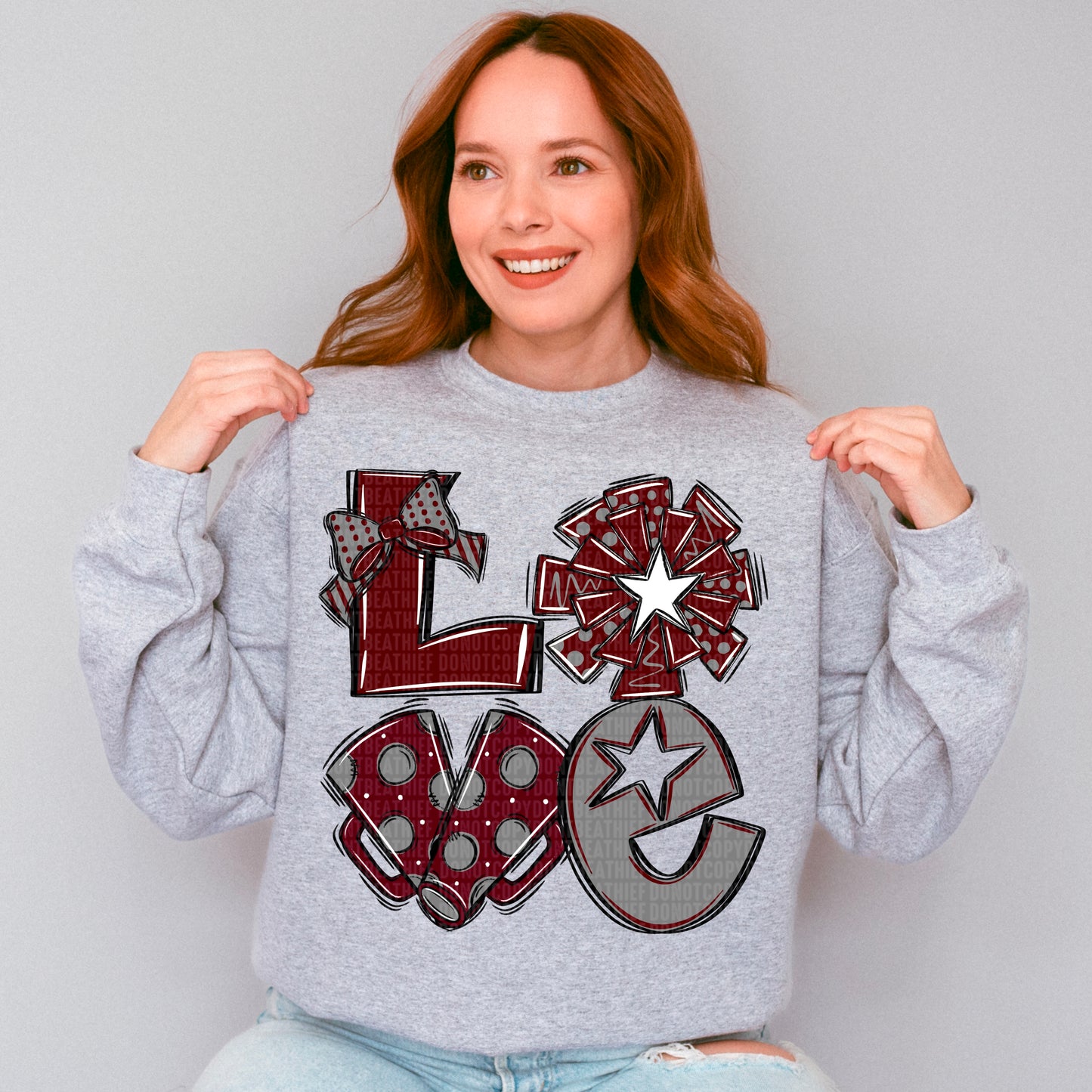 Love cheer maroon, grey and white