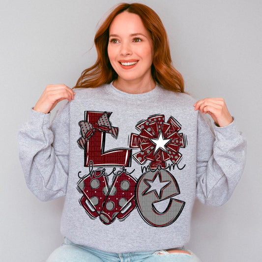 Love cheer mom maroon, grey and white