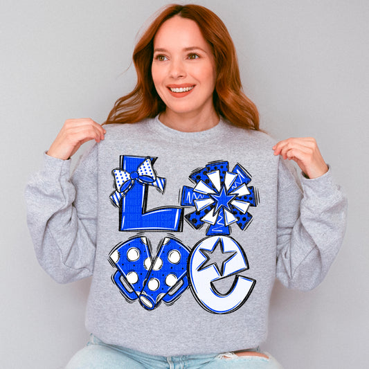 Love cheer blue, black, and white