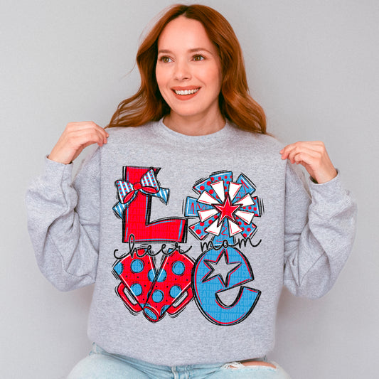 Love cheer mom blue, red, and white