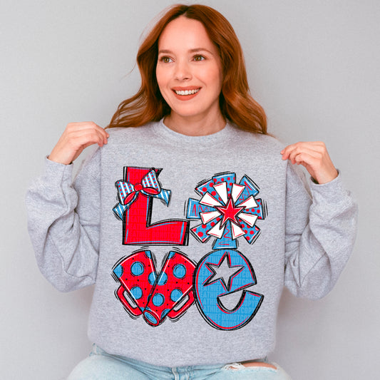 Love cheer blue, red, and white