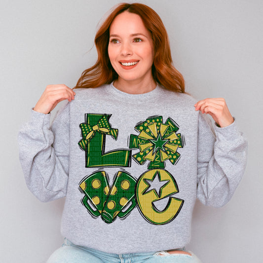 Love cheer green and gold bow