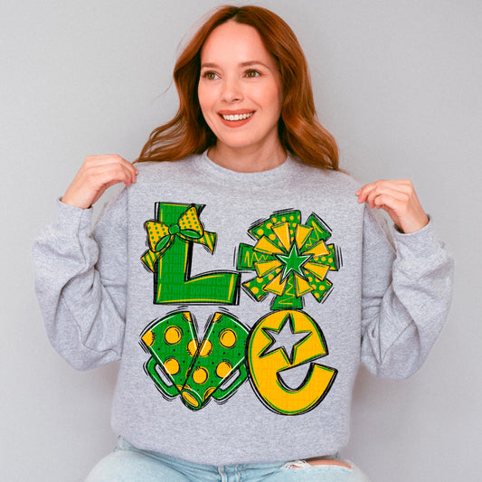 Love cheer green and yellow gold bow