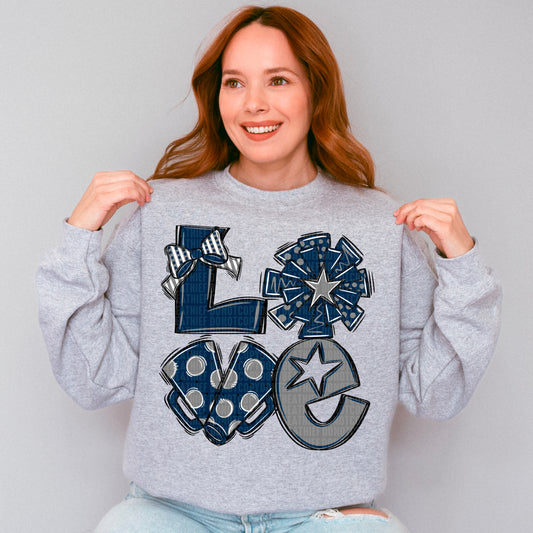 Love cheer navy, grey and white