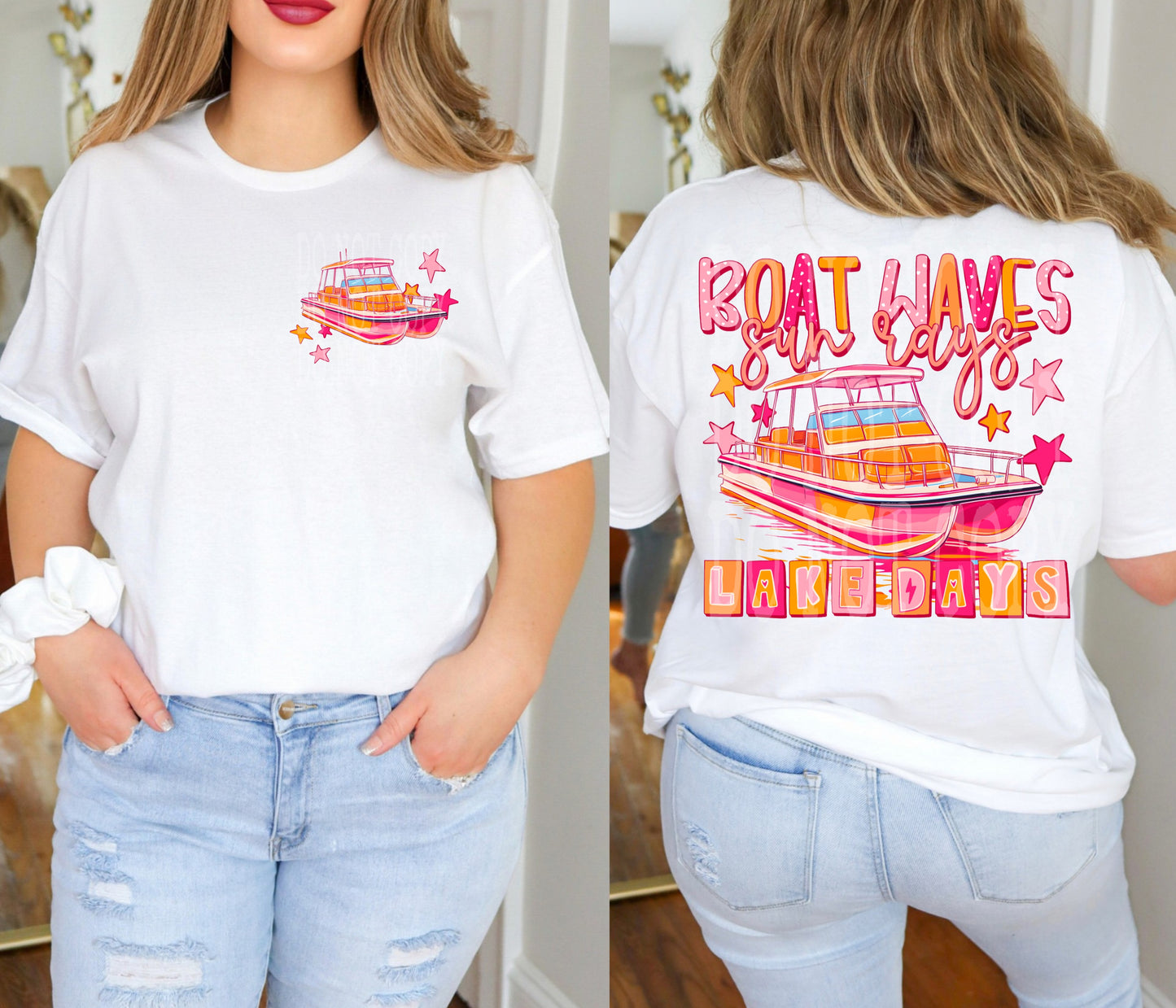 Boat waves sun days lake days (pocket included)