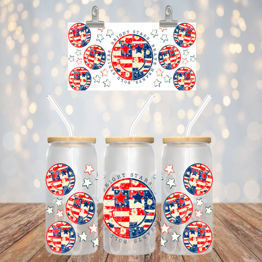 Bright stars. Brave hearts. Bold stripes. 16oz Libbey wrap