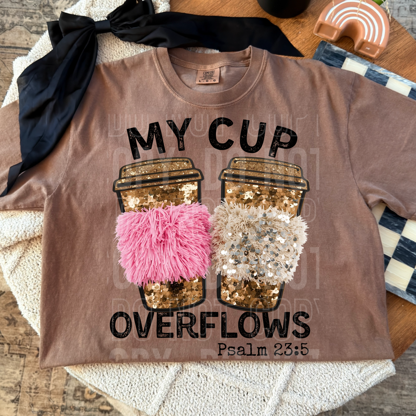 My cup overflows Psalm 23:5 (faux sequins/ yarn effect)