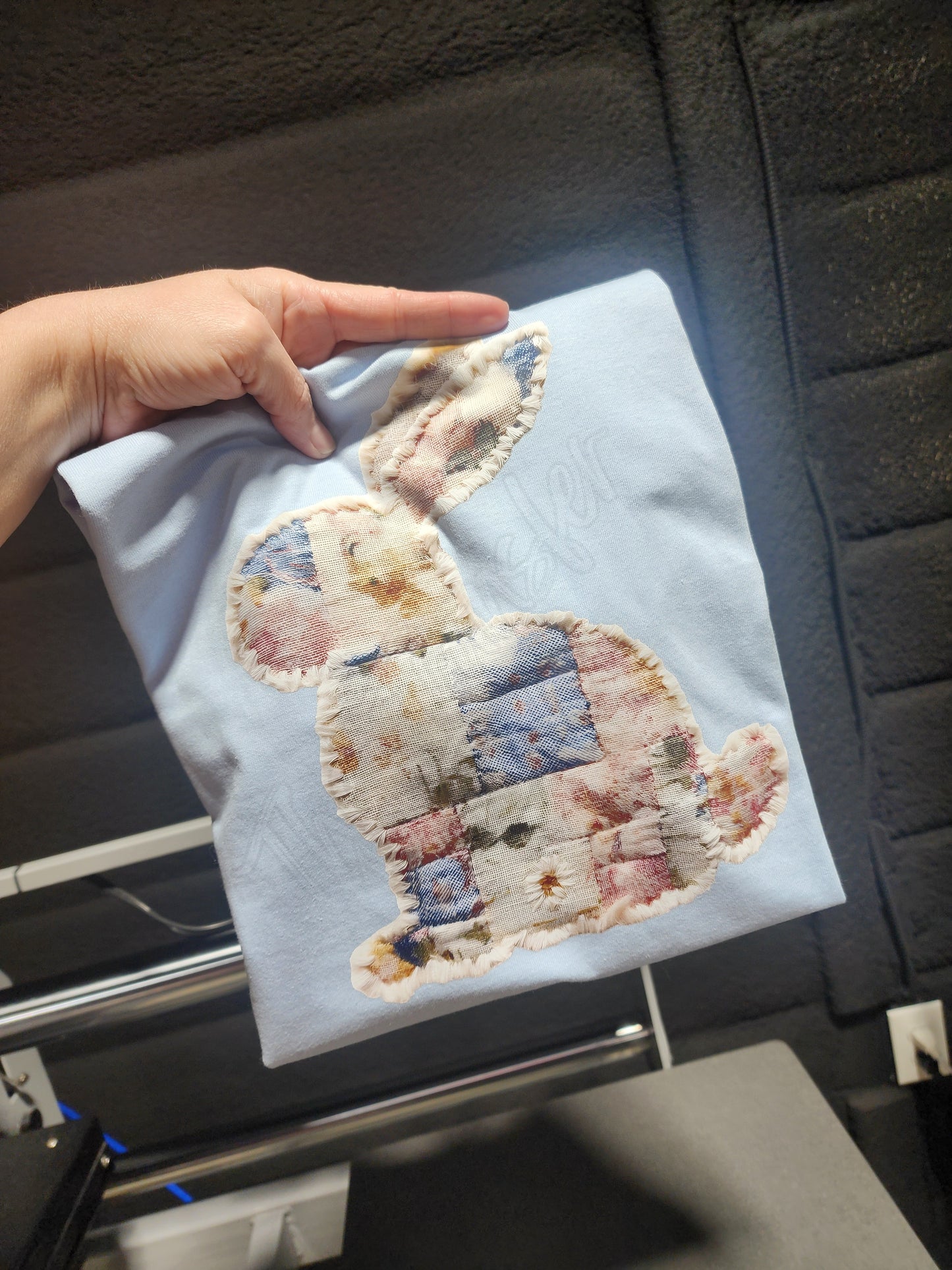 Faux embroidery bunny completed t-shirt