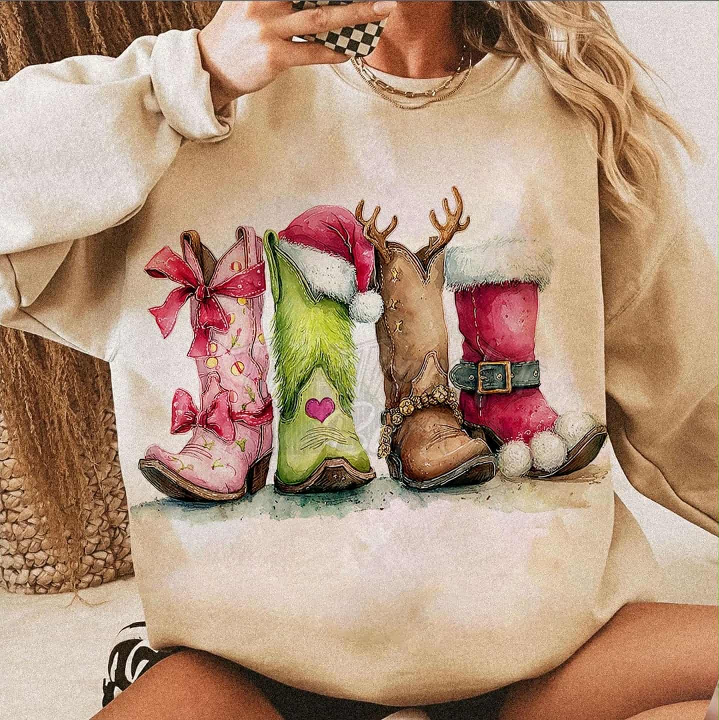 Western Christmas cowboy boots