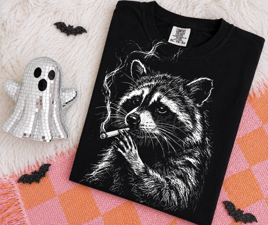 Smoking racoon (This is just the outline that will be printed-recommended to press this on a dark color shirt)