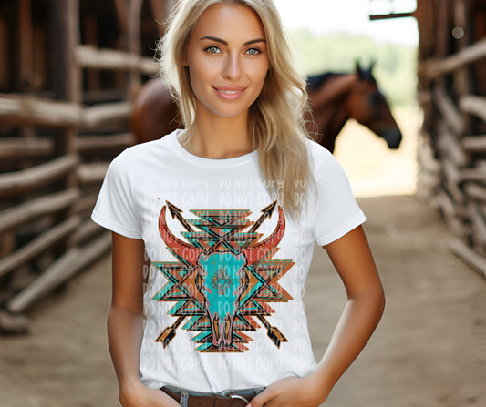 Western skull bull with arrows