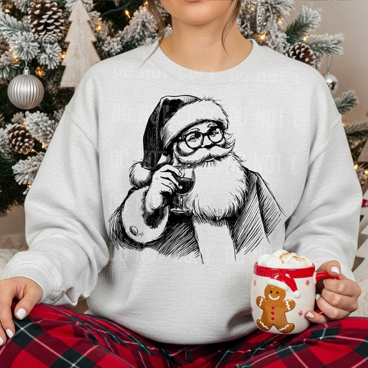 Santa drinking wine
