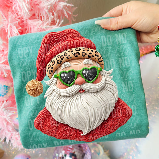 Santa with green glasses faux yarn effect