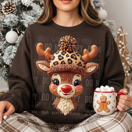 Reindeer with leopard hat