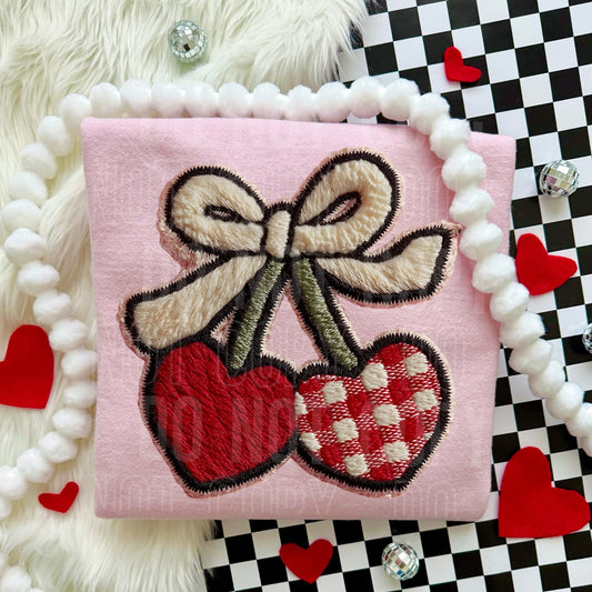 Faux yarn heart cherries