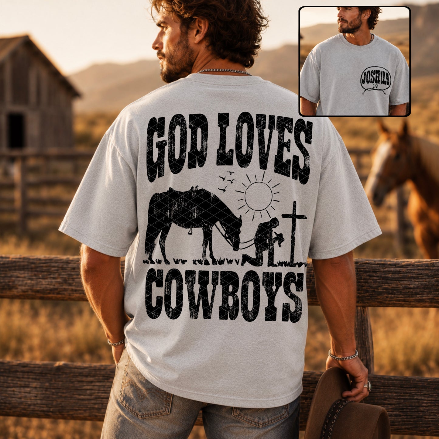 God loves cowboys (front & back design included)