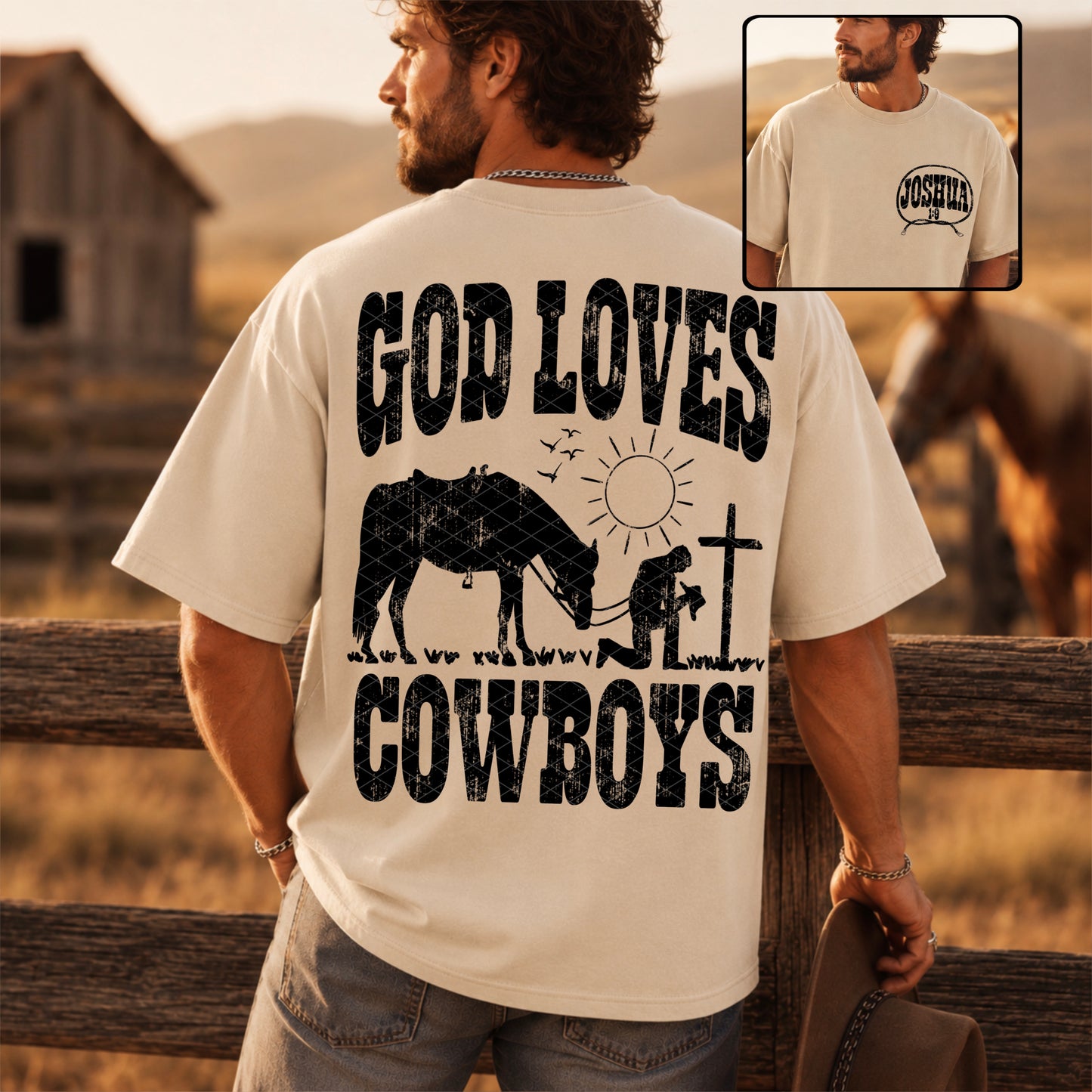 God loves cowboys (front & back design included)