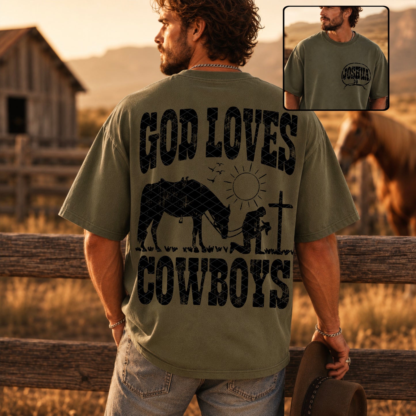 God loves cowboys (front & back design included)