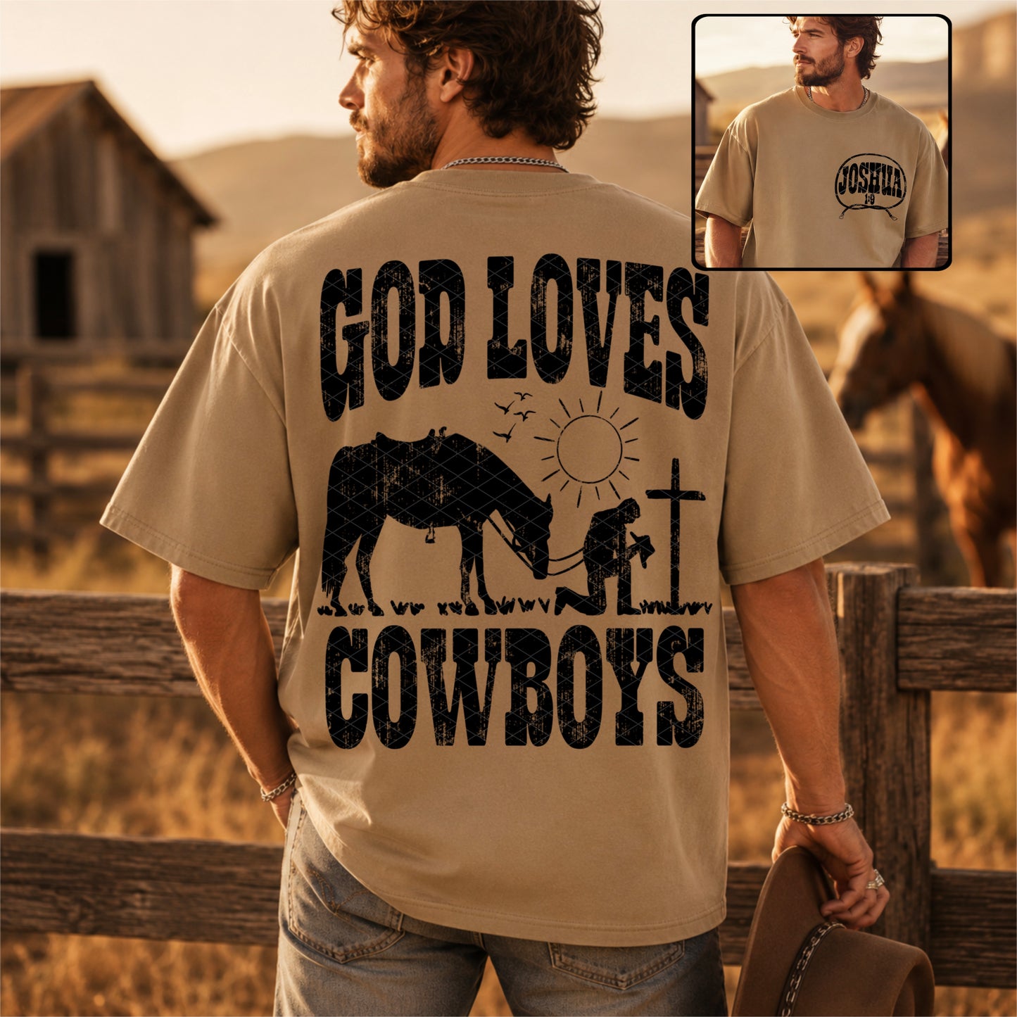 God loves cowboys (front & back design included)