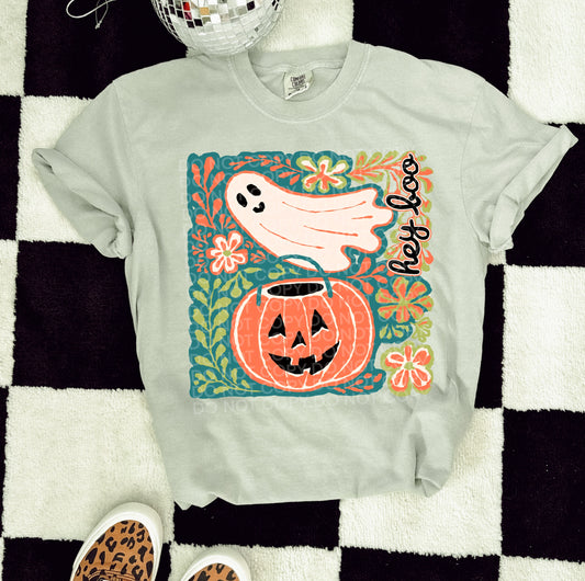 Hey boo ghost with pumpkin