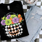 Checkered Halloween bucket with flowers