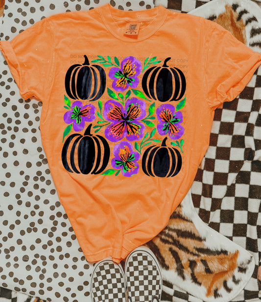 Black pumpkins with flowers