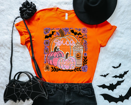 Pumpkins with bats and coffee