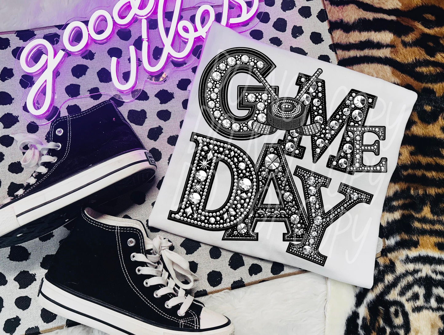 Faux Rhinestone Game day hockey