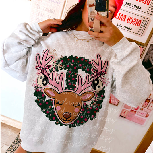 Peace sign wreath girl reindeer