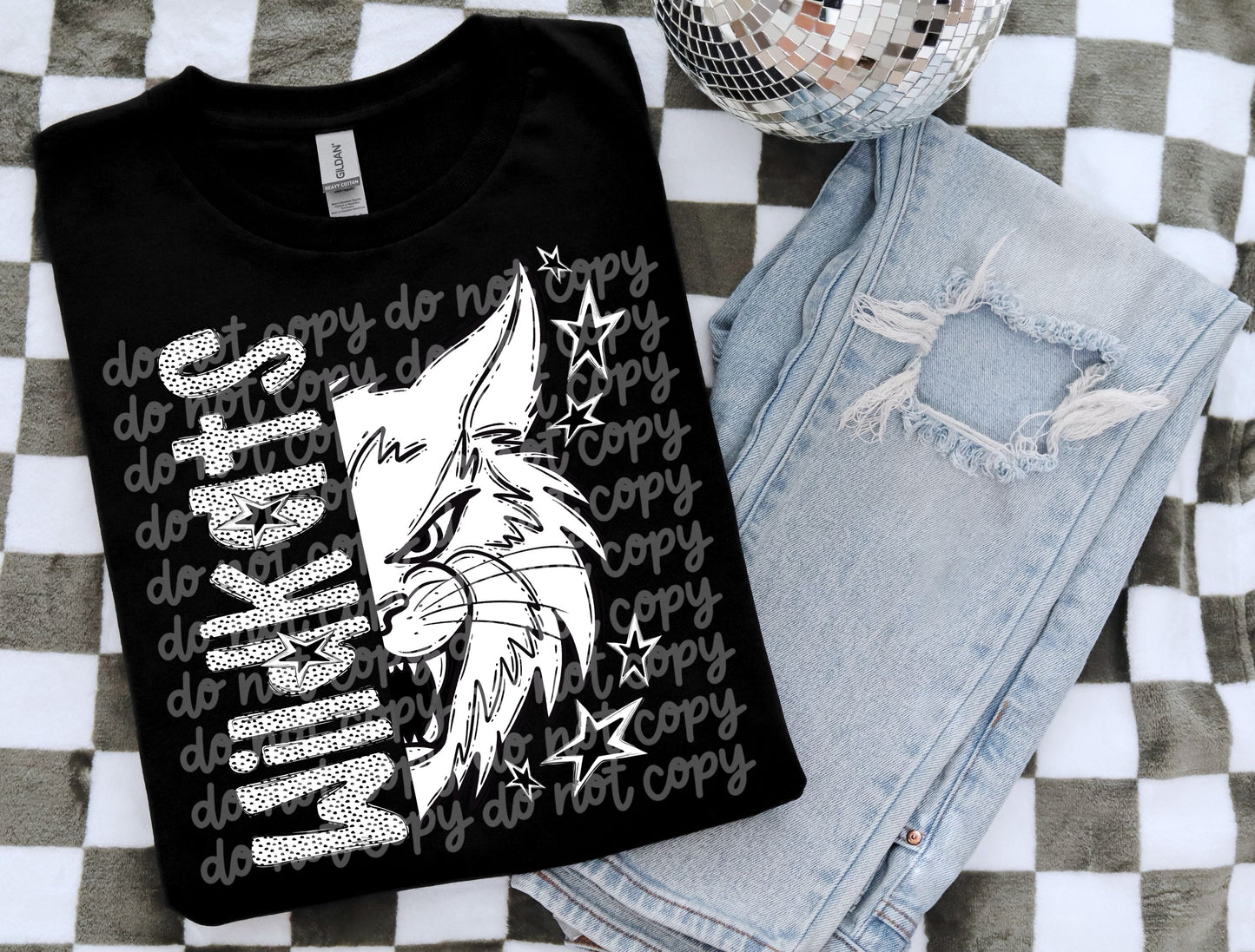 Wildkats black and white polka dot mascot