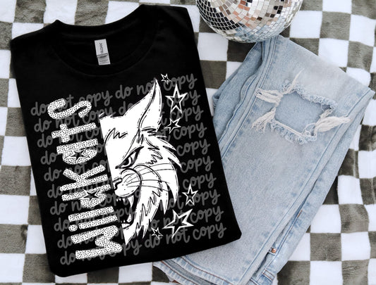 Wildkats black and white polka dot mascot