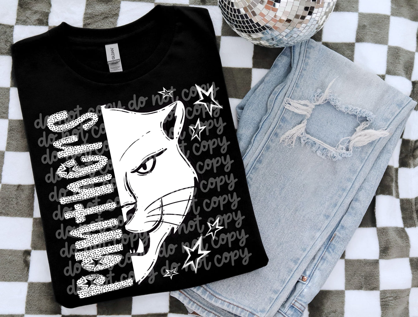 Panthers black and white polka dot mascot