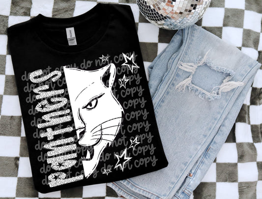 Panthers black and white polka dot mascot