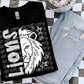 Lions black and white polka dot mascot