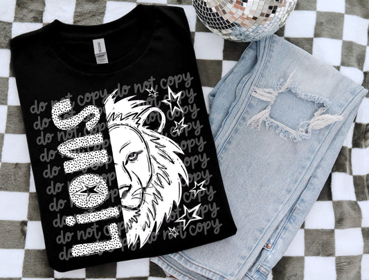 Lions black and white polka dot mascot