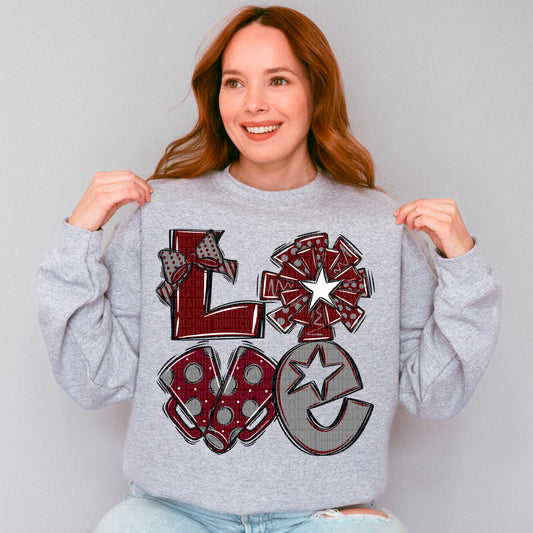 Love cheer maroon, grey and white