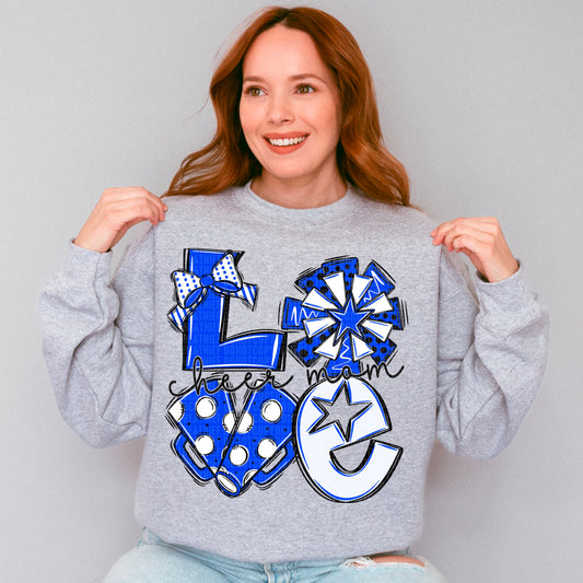 Love cheer mom blue, black, and white