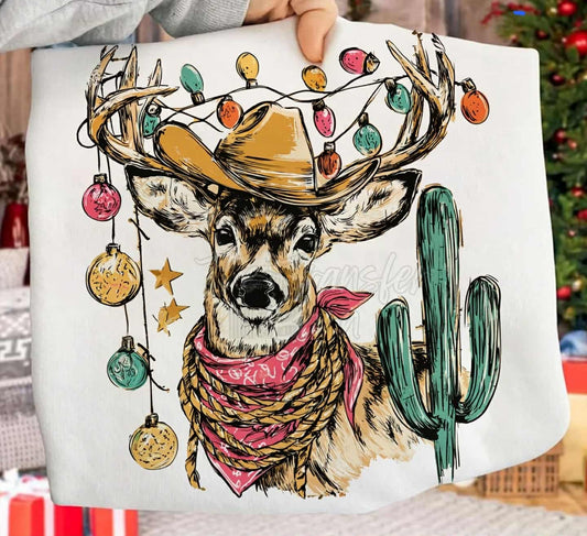 Western reindeer with Christmas lights