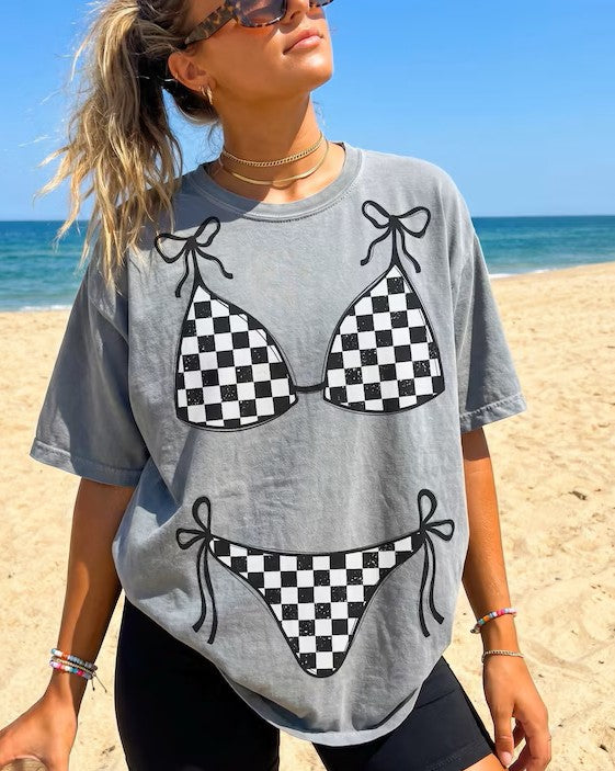 Swimsuit comes with both pieces as 11in each Checkered