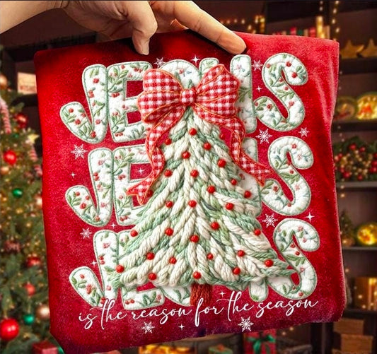 Jesus is the reason for the season completed tee( faux yarn effect)