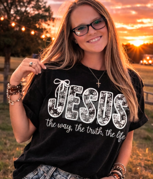 Jesus the way the truth the life lace effect completed tee