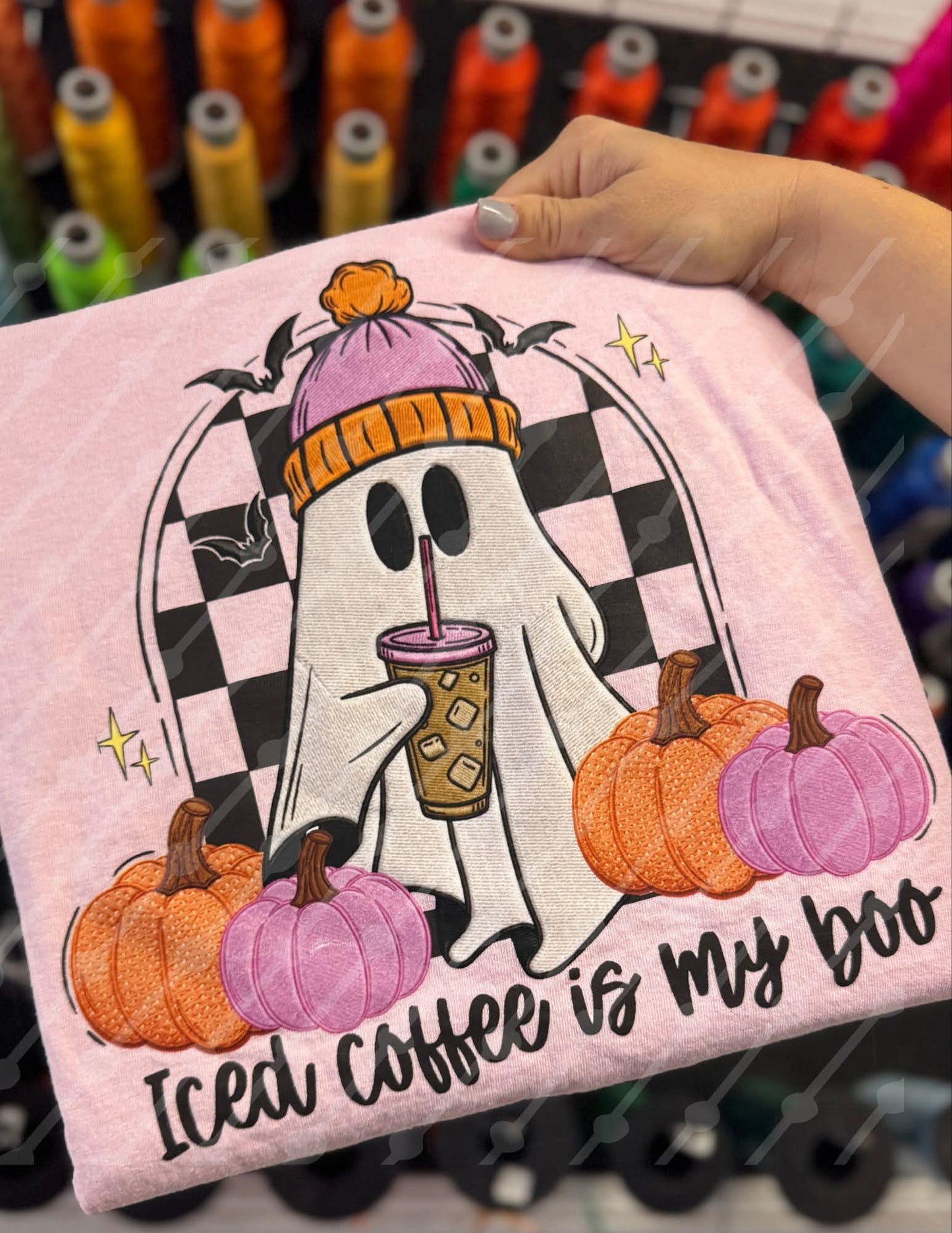 Iced coffee is my boo (faux embroidery)