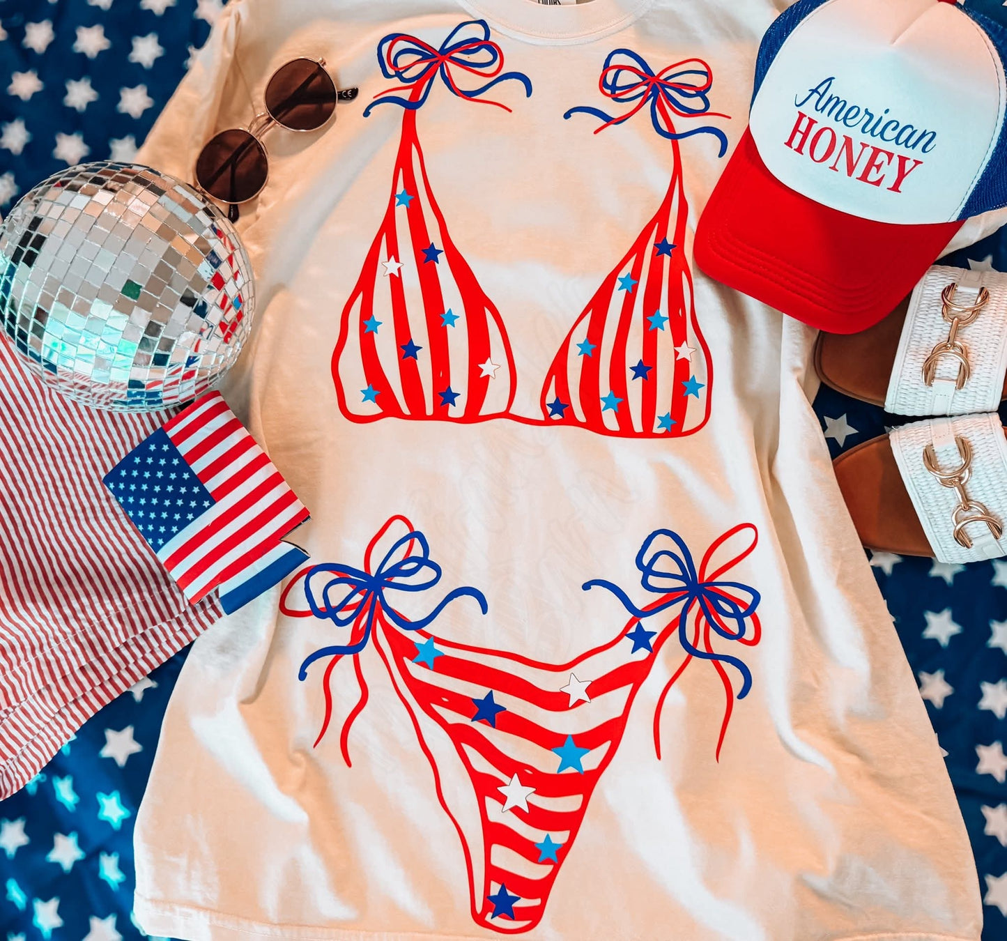 Swimsuit comes with both pieces as 11in each stars & stripes