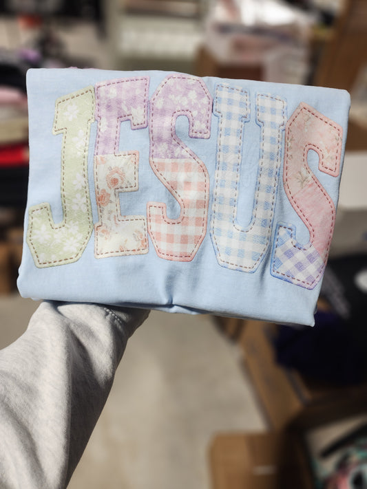 Jesus faux embroidery effect completed tee (Copy)