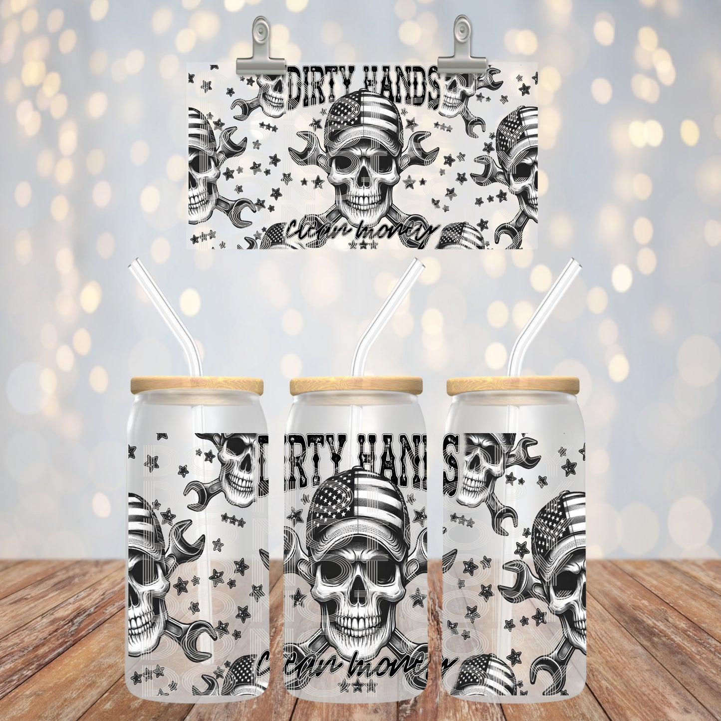 Dirty hands clean money 16oz Libbey wrap